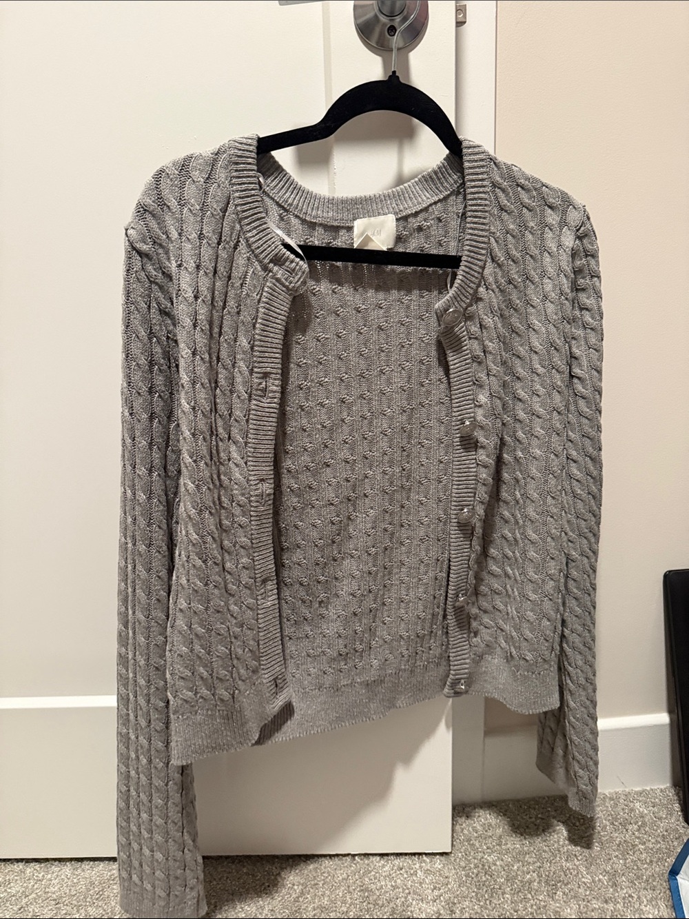 Gray Cable-Knit Women's Cardigan Sweater